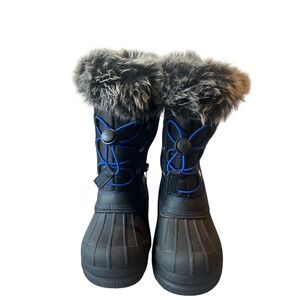 Dream Pairs Kids Winter Snow Boots Fur Trimmed Waterproof Blue Laces Size 9